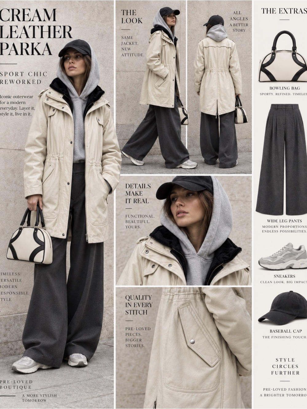 Danier Genuine Leather Parka Jacket Removable Puffer Liner Hood Cream